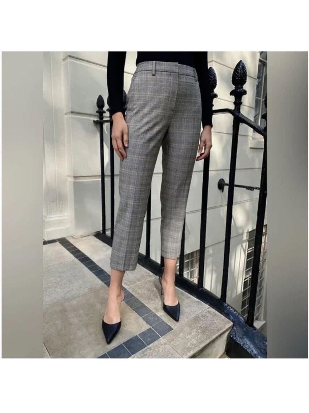 Aritzia BABATON Quentin Pants Mid Rise Slim Leg Ankle Plaid Trousers Size 0